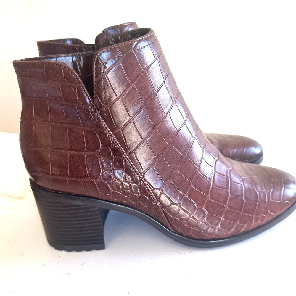 Naturalizer Lailah Brown Croco Ankle Booties- Sz 9.5 New‎